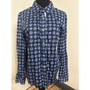 Tommy Hilfiger Womens Nautical Anchor Button Up Shirt Blue Large‎ Long Sleeve